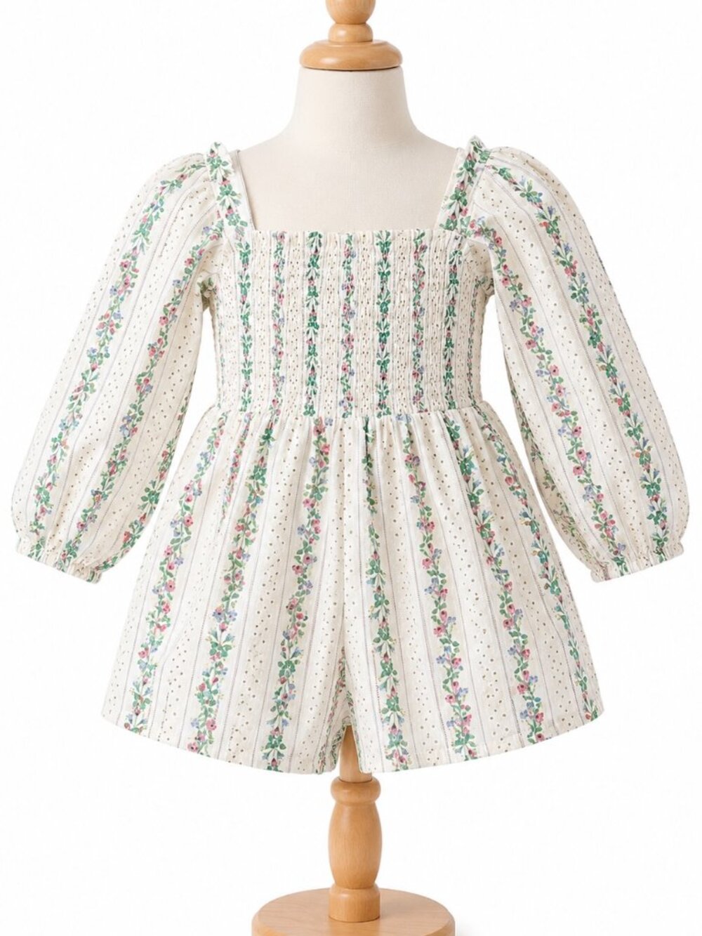 Janie and Jack Smocked Floral Bubble Romper 12-18M Cottagecore Long Sleeve